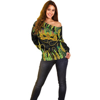 Feather Mask Mardi Gras Off Shoulder Sweater - Wonder Print Shop