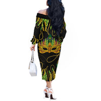 Feather Mask Mardi Gras Off The Shoulder Long Sleeve Dress - Wonder Print Shop