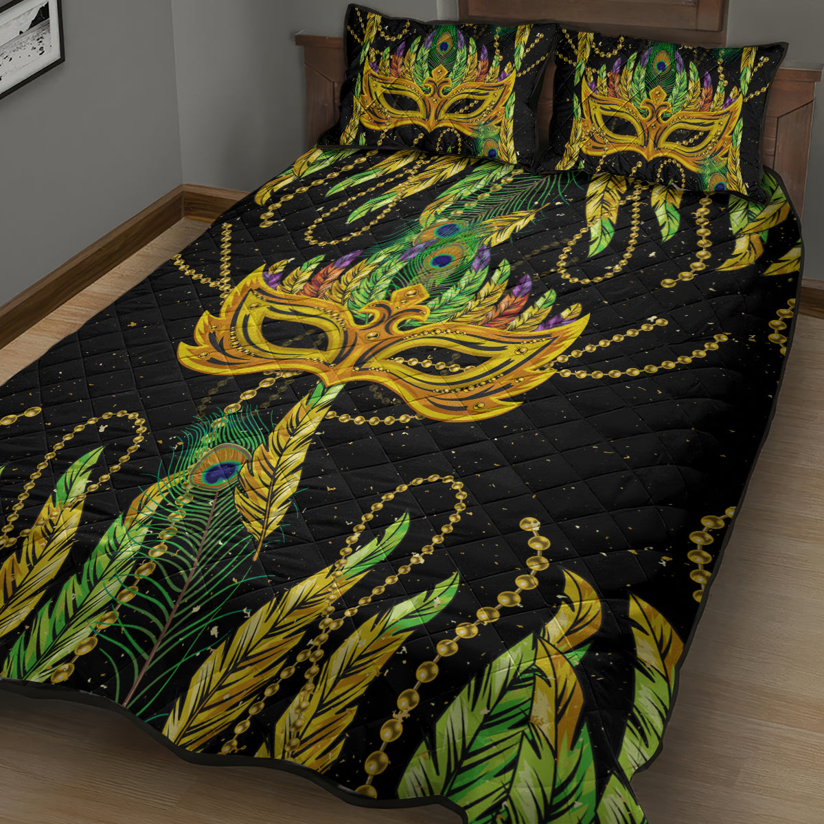 Feather Mask Mardi Gras Quilt Bed Set - Wonder Print Shop