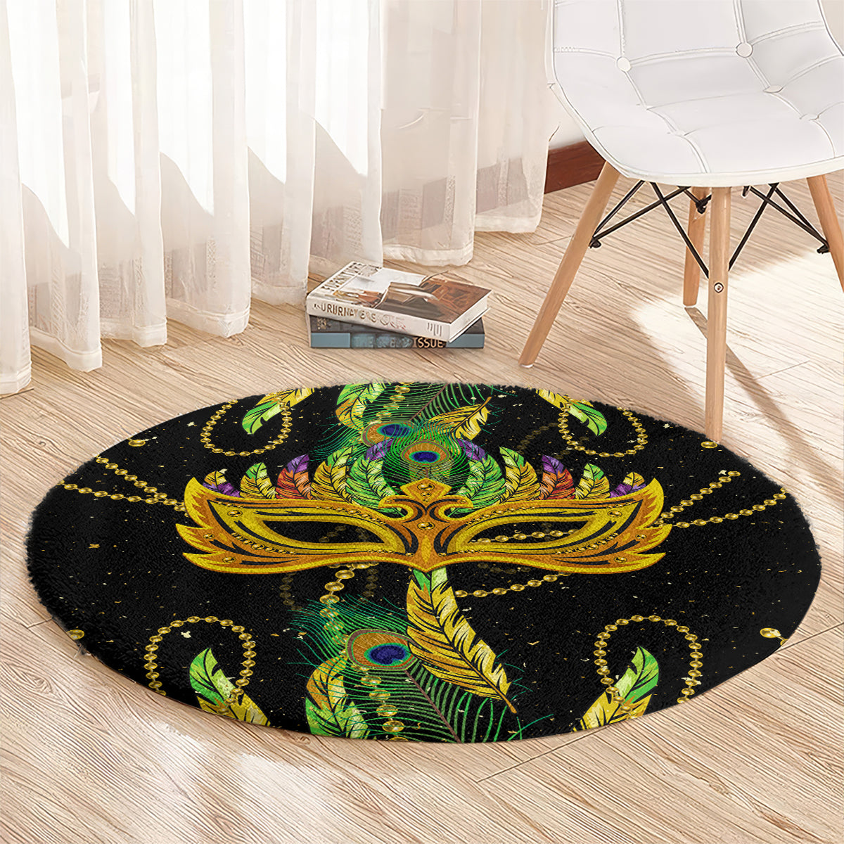 Feather Mask Mardi Gras Round Carpet