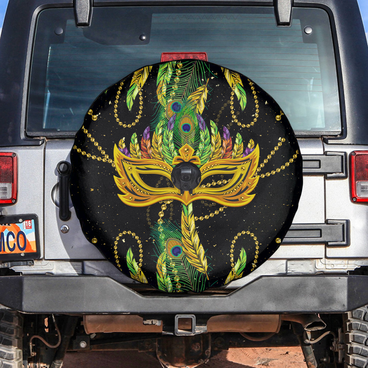 Feather Mask Mardi Gras Spare Tire Cover - Wonder Print Shop