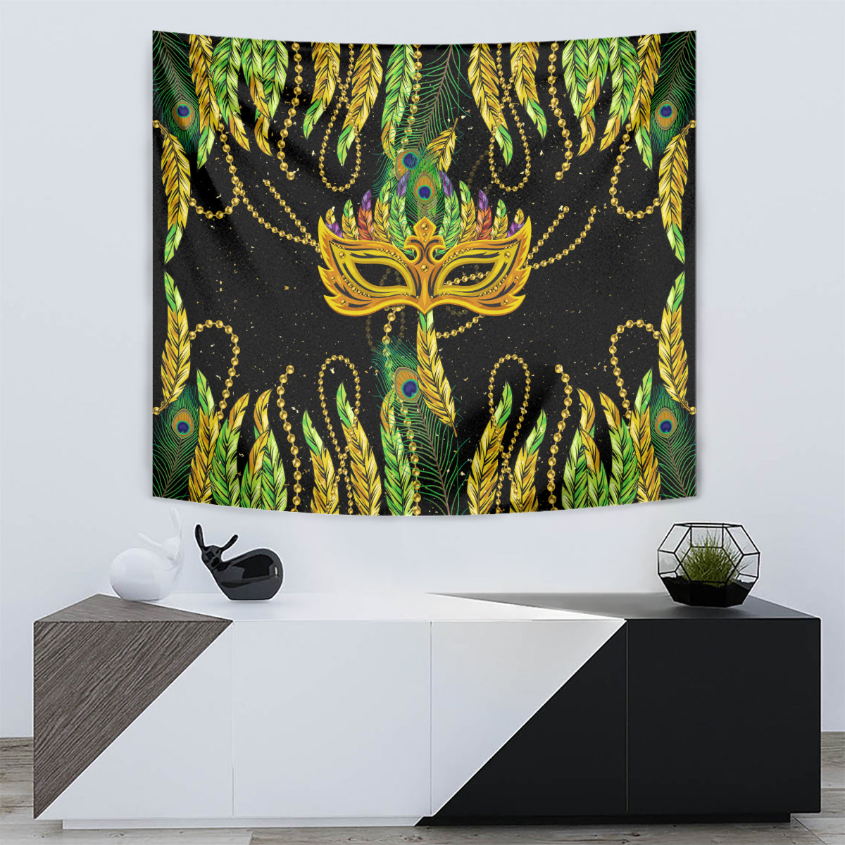 Feather Mask Mardi Gras Tapestry - Wonder Print Shop