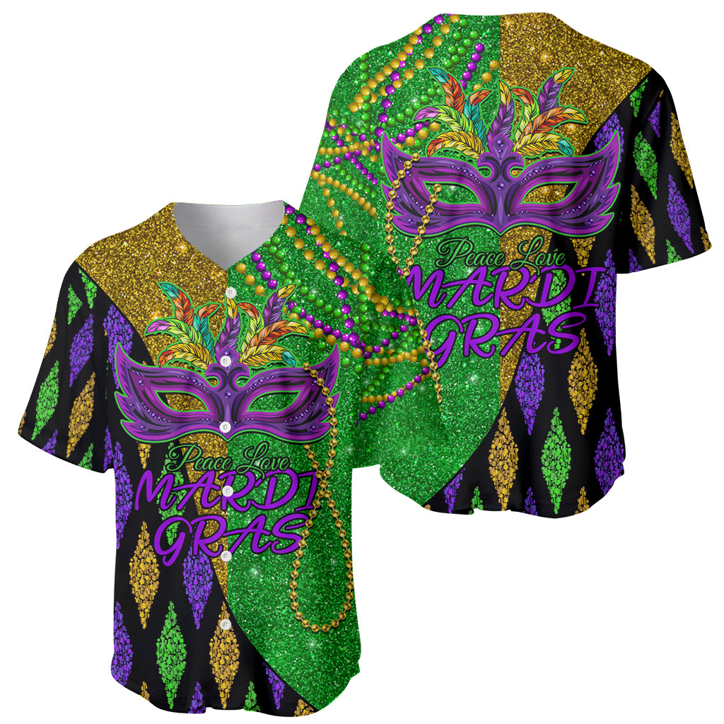 Peace Love Mardi Gras Baseball Jersey Carnival Masks With Feathers LT9 - Wonder Print Shop