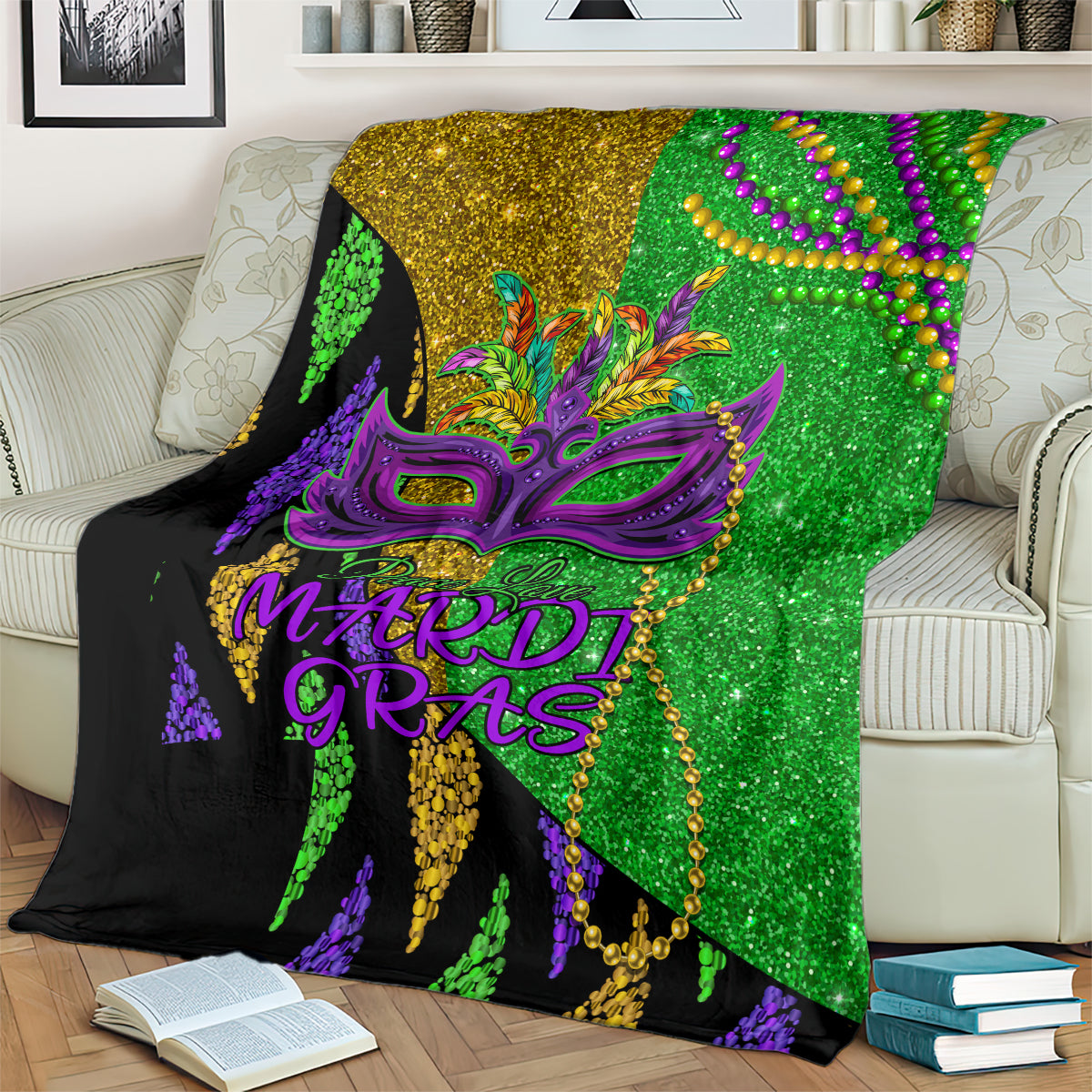 Peace Love Mardi Gras Blanket Carnival Masks With Feathers