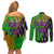 Peace Love Mardi Gras Couples Matching Off Shoulder Short Dress and Long Sleeve Button Shirt Carnival Masks With Feathers LT9 - Wonder Print Shop