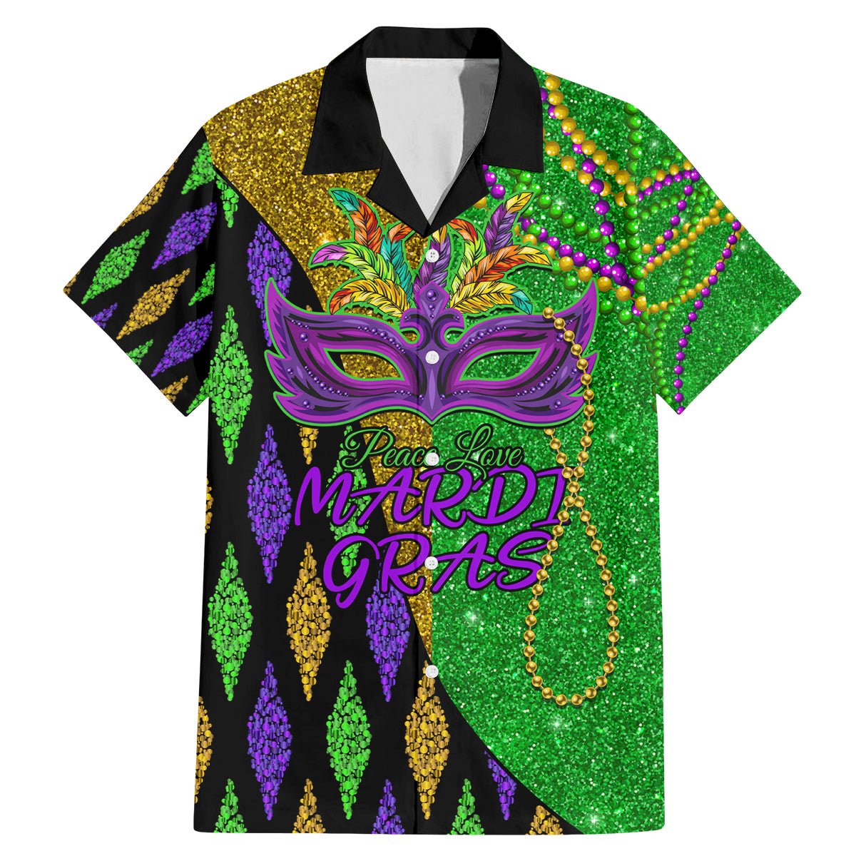 Peace Love Mardi Gras Family Matching Mermaid Dress and Hawaiian Shirt Carnival Masks With Feathers LT9 - Wonder Print Shop