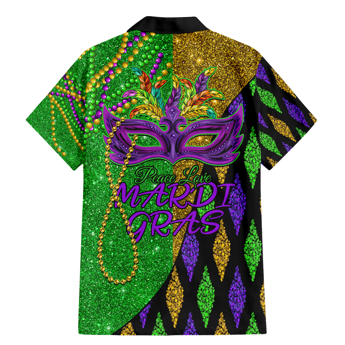 Peace Love Mardi Gras Family Matching Mermaid Dress and Hawaiian Shirt Carnival Masks With Feathers LT9 - Wonder Print Shop