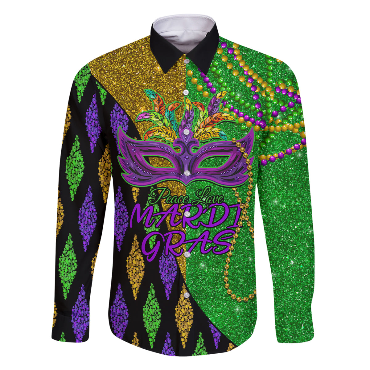 Peace Love Mardi Gras Family Matching Mermaid Dress and Hawaiian Shirt Carnival Masks With Feathers LT9 - Wonder Print Shop