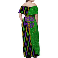 Peace Love Mardi Gras Family Matching Off Shoulder Maxi Dress and Hawaiian Shirt Carnival Masks With Feathers LT9 - Wonder Print Shop