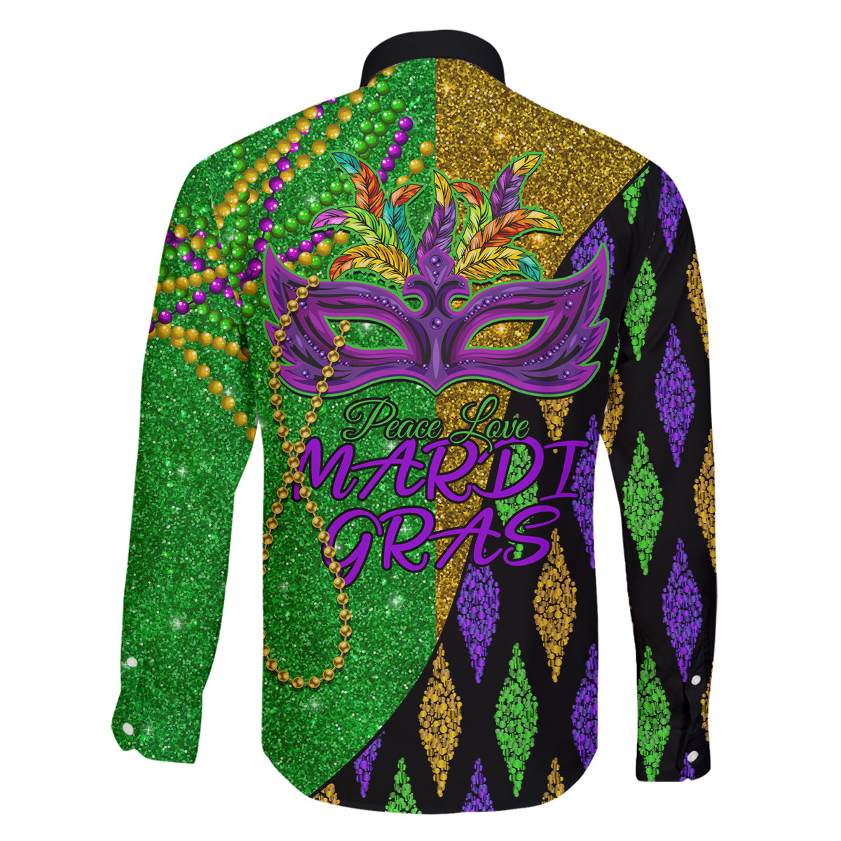 Peace Love Mardi Gras Family Matching Off Shoulder Short Dress and Hawaiian Shirt Carnival Masks With Feathers LT9 - Wonder Print Shop