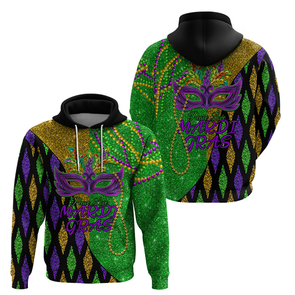 Peace Love Mardi Gras Hoodie Carnival Masks With Feathers - Wonder Print Shop