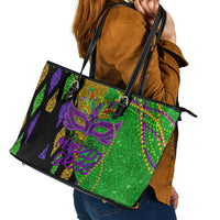 Peace Love Mardi Gras Leather Tote Bag Carnival Masks With Feathers - Wonder Print Shop
