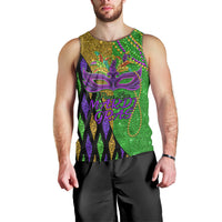 Peace Love Mardi Gras Men Tank Top Carnival Masks With Feathers - Wonder Print Shop
