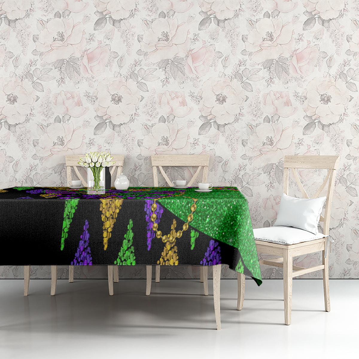 Peace Love Mardi Gras Tablecloth Carnival Masks With Feathers - Wonder Print Shop