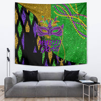 Peace Love Mardi Gras Tapestry Carnival Masks With Feathers - Wonder Print Shop