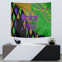 Peace Love Mardi Gras Tapestry Carnival Masks With Feathers - Wonder Print Shop