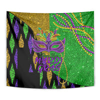 Peace Love Mardi Gras Tapestry Carnival Masks With Feathers - Wonder Print Shop