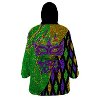 Peace Love Mardi Gras Wearable Blanket Hoodie Carnival Masks With Feathers - Wonder Print Shop