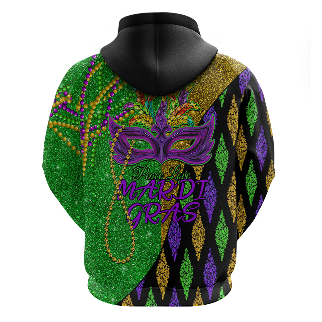 Peace Love Mardi Gras Zip Hoodie Carnival Masks With Feathers - Wonder Print Shop
