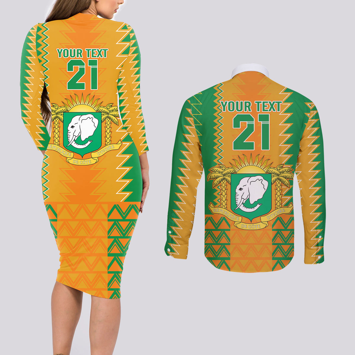 Custom Ivory Coast Football Couples Matching Long Sleeve Bodycon Dress and Long Sleeve Button Shirt Les Elephants 2024 Sporty Style LT9 - Wonder Print Shop