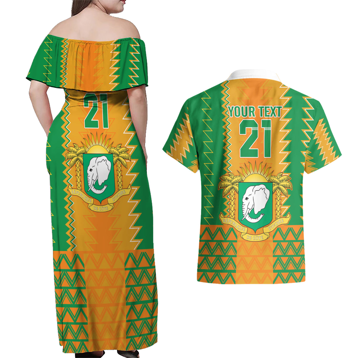 Custom Ivory Coast Football Couples Matching Off Shoulder Maxi Dress and Hawaiian Shirt Les Elephants 2024 Sporty Style LT9 - Wonder Print Shop