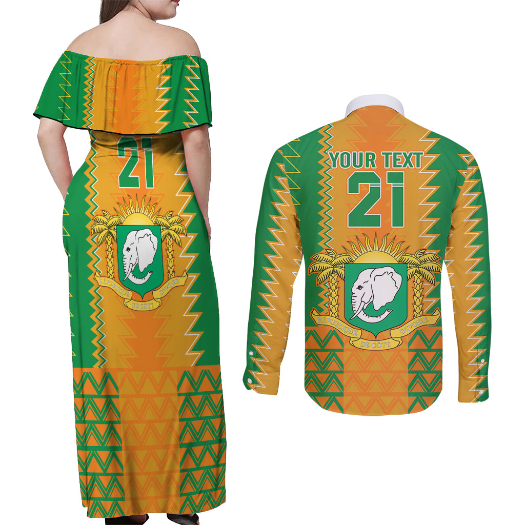 Custom Ivory Coast Football Couples Matching Off Shoulder Maxi Dress and Long Sleeve Button Shirt Les Elephants 2024 Sporty Style LT9 - Wonder Print Shop