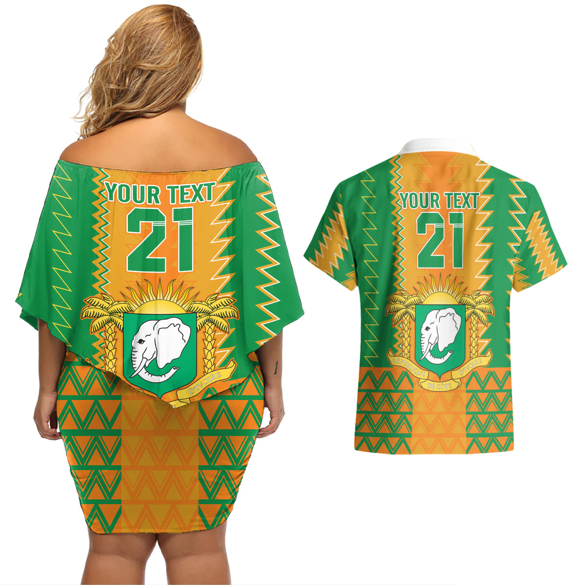 Custom Ivory Coast Football Couples Matching Off Shoulder Short Dress and Hawaiian Shirt Les Elephants 2024 Sporty Style LT9 - Wonder Print Shop