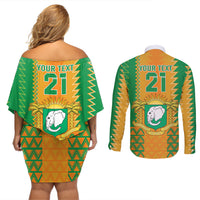 Custom Ivory Coast Football Couples Matching Off Shoulder Short Dress and Long Sleeve Button Shirt Les Elephants 2024 Sporty Style LT9 - Wonder Print Shop
