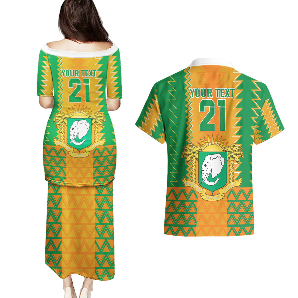 Custom Ivory Coast Football Couples Matching Puletasi and Hawaiian Shirt Les Elephants 2024 Sporty Style LT9 - Wonder Print Shop