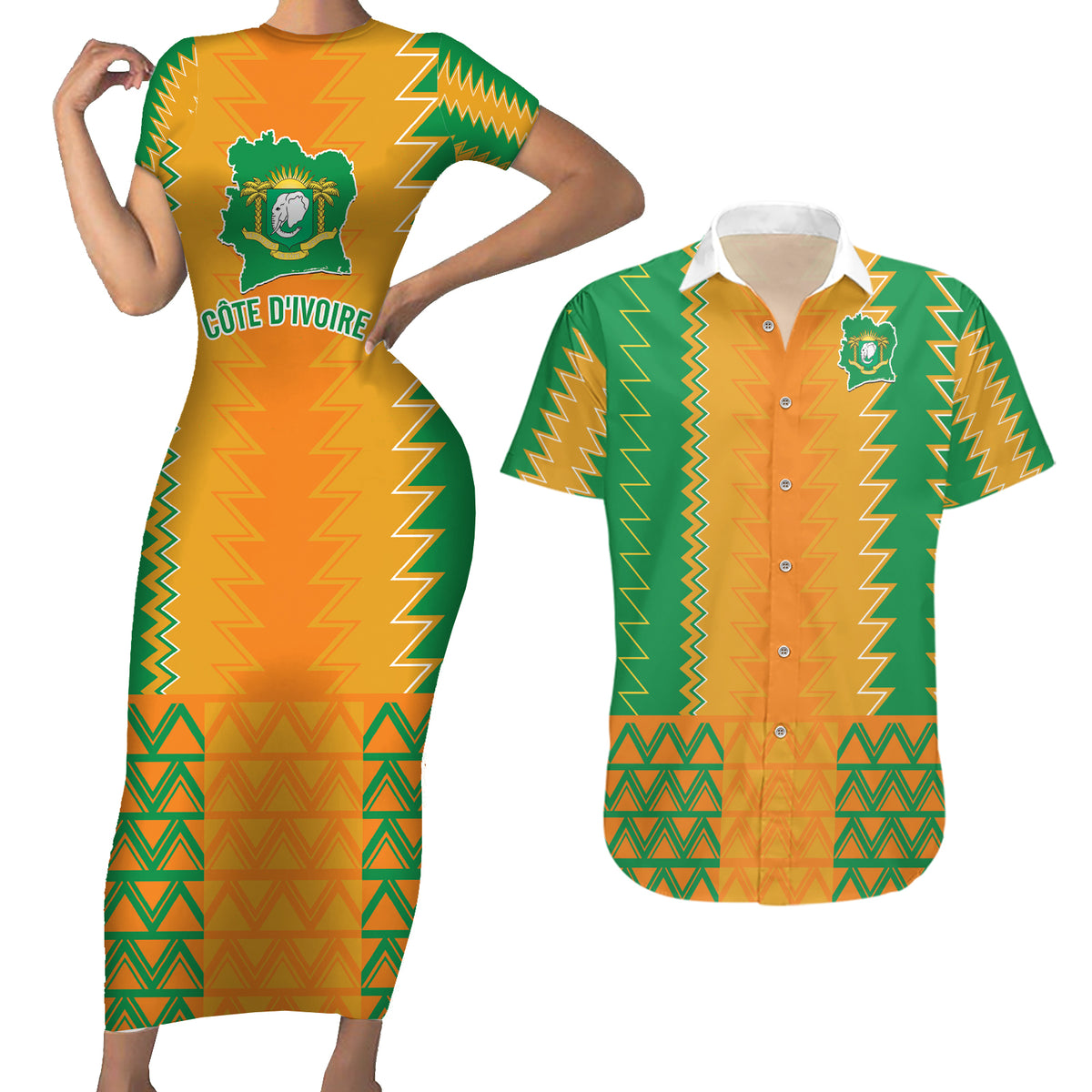 Custom Ivory Coast Football Couples Matching Short Sleeve Bodycon Dress and Hawaiian Shirt Les Elephants 2024 Sporty Style LT9 - Wonder Print Shop