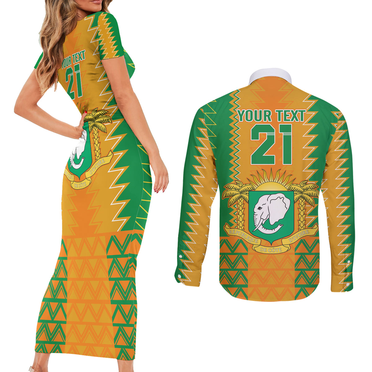 Custom Ivory Coast Football Couples Matching Short Sleeve Bodycon Dress and Long Sleeve Button Shirt Les Elephants 2024 Sporty Style LT9 - Wonder Print Shop