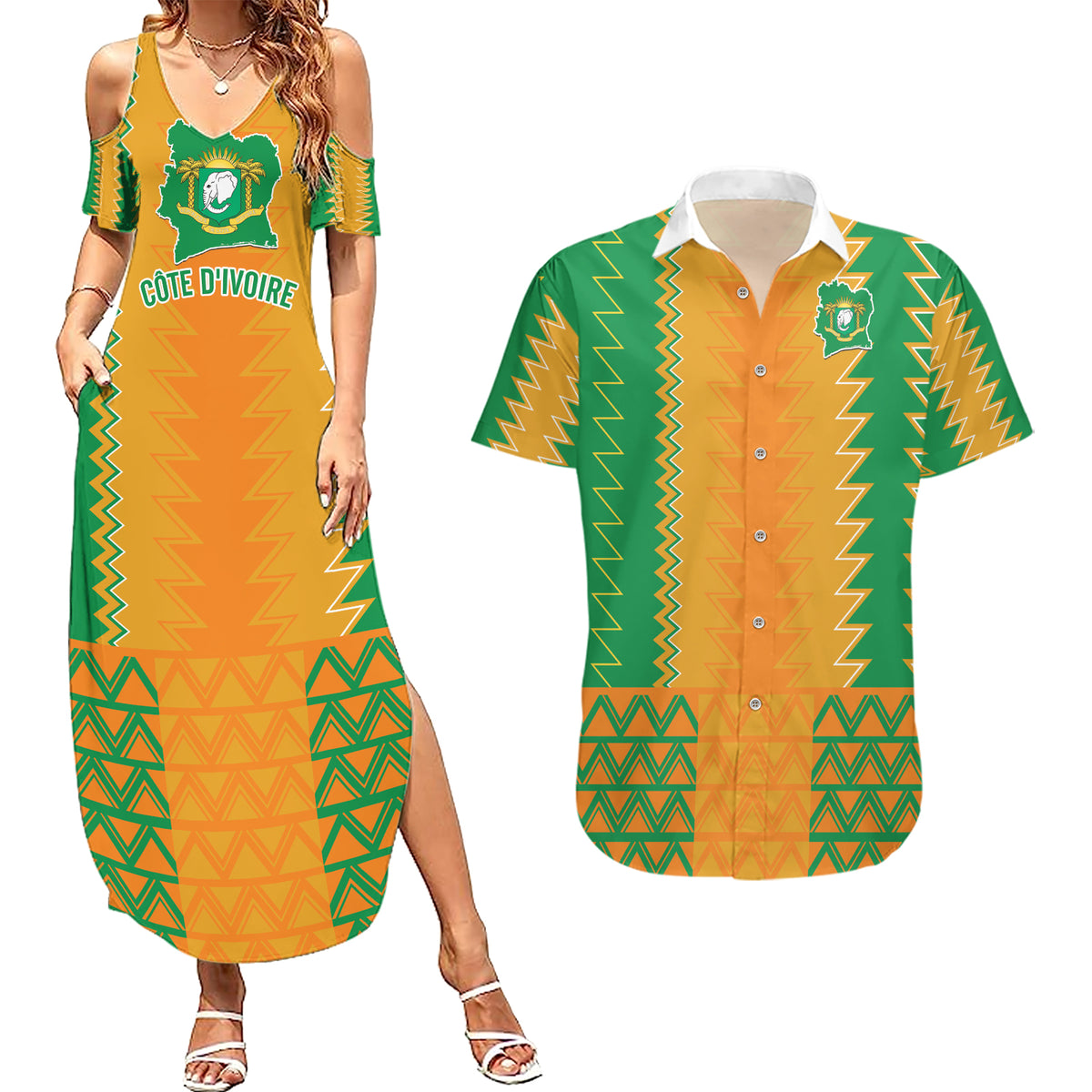 Custom Ivory Coast Football Couples Matching Summer Maxi Dress and Hawaiian Shirt Les Elephants 2024 Sporty Style LT9 - Wonder Print Shop