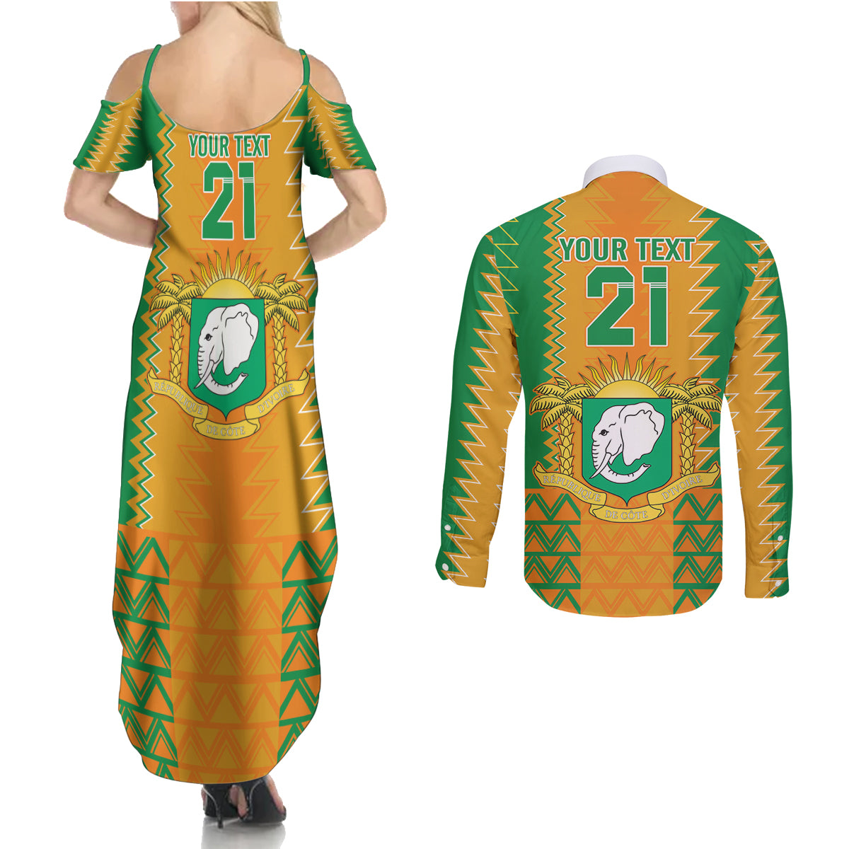 Custom Ivory Coast Football Couples Matching Summer Maxi Dress and Long Sleeve Button Shirt Les Elephants 2024 Sporty Style LT9 - Wonder Print Shop