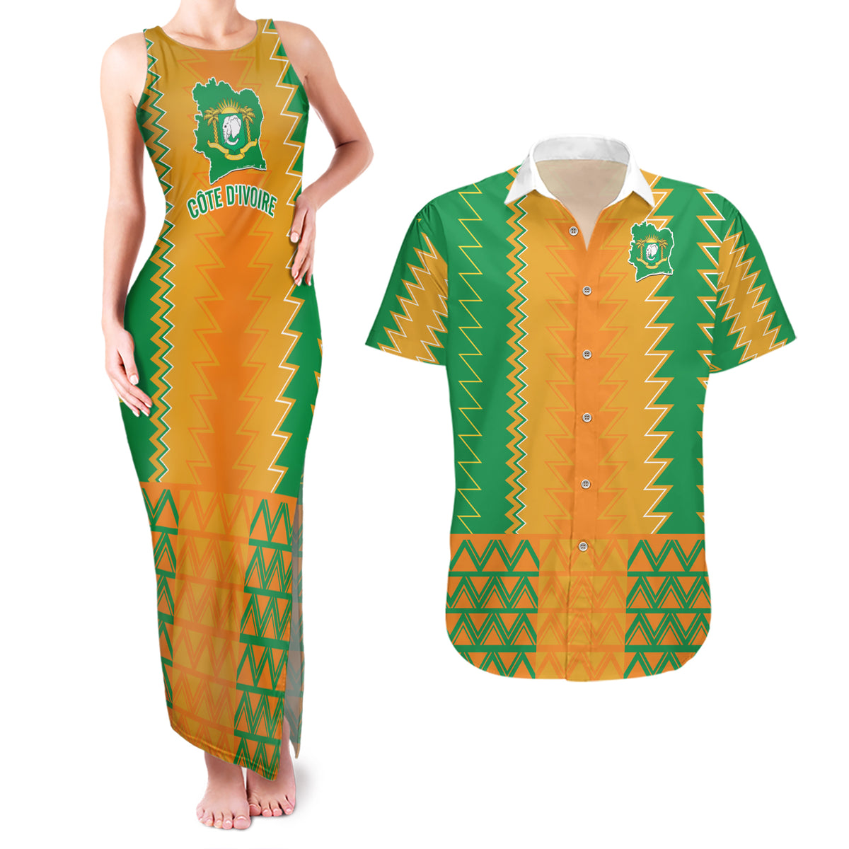 Custom Ivory Coast Football Couples Matching Tank Maxi Dress and Hawaiian Shirt Les Elephants 2024 Sporty Style LT9 - Wonder Print Shop