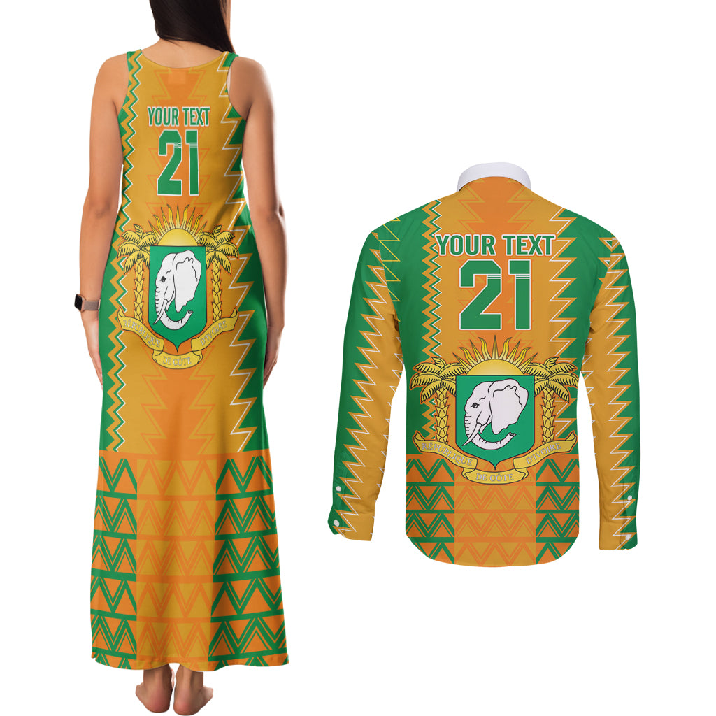 Custom Ivory Coast Football Couples Matching Tank Maxi Dress and Long Sleeve Button Shirt Les Elephants 2024 Sporty Style LT9 - Wonder Print Shop