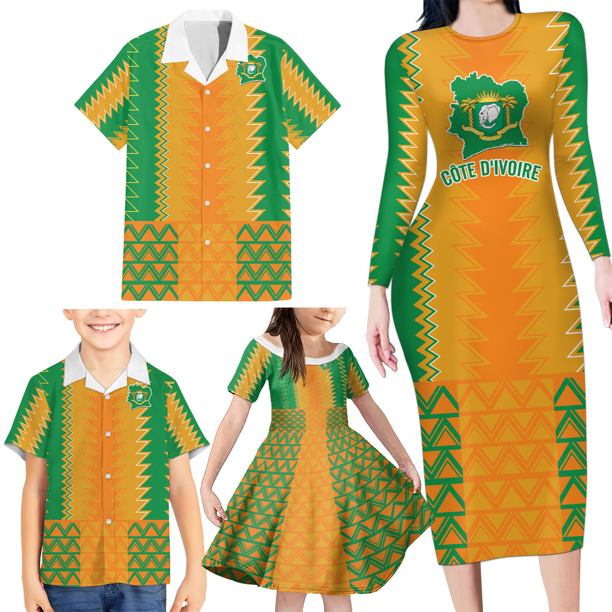 Custom Ivory Coast Football Family Matching Long Sleeve Bodycon Dress and Hawaiian Shirt Les Elephants 2024 Sporty Style LT9 - Wonder Print Shop