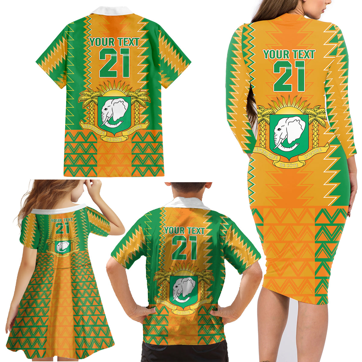 Custom Ivory Coast Football Family Matching Long Sleeve Bodycon Dress and Hawaiian Shirt Les Elephants 2024 Sporty Style LT9 - Wonder Print Shop