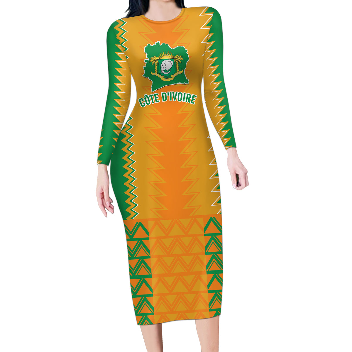 Custom Ivory Coast Football Family Matching Long Sleeve Bodycon Dress and Hawaiian Shirt Les Elephants 2024 Sporty Style LT9 - Wonder Print Shop