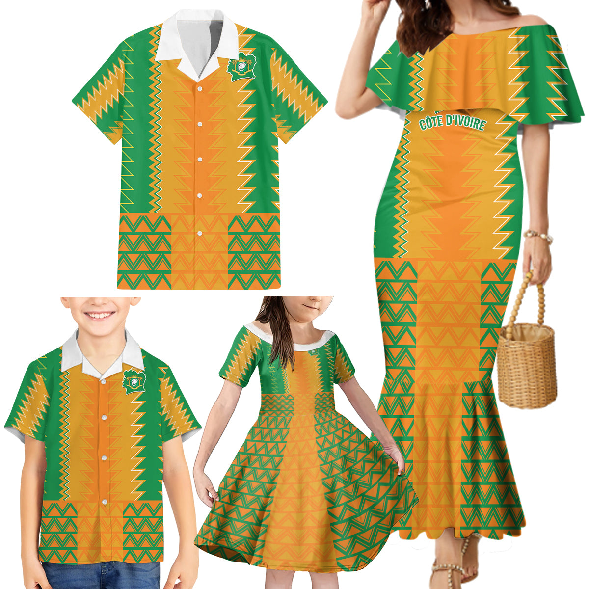 Custom Ivory Coast Football Family Matching Mermaid Dress and Hawaiian Shirt Les Elephants 2024 Sporty Style LT9 - Wonder Print Shop