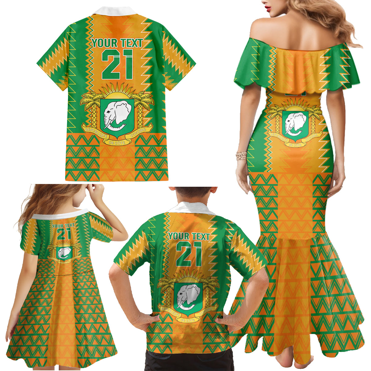Custom Ivory Coast Football Family Matching Mermaid Dress and Hawaiian Shirt Les Elephants 2024 Sporty Style LT9 - Wonder Print Shop