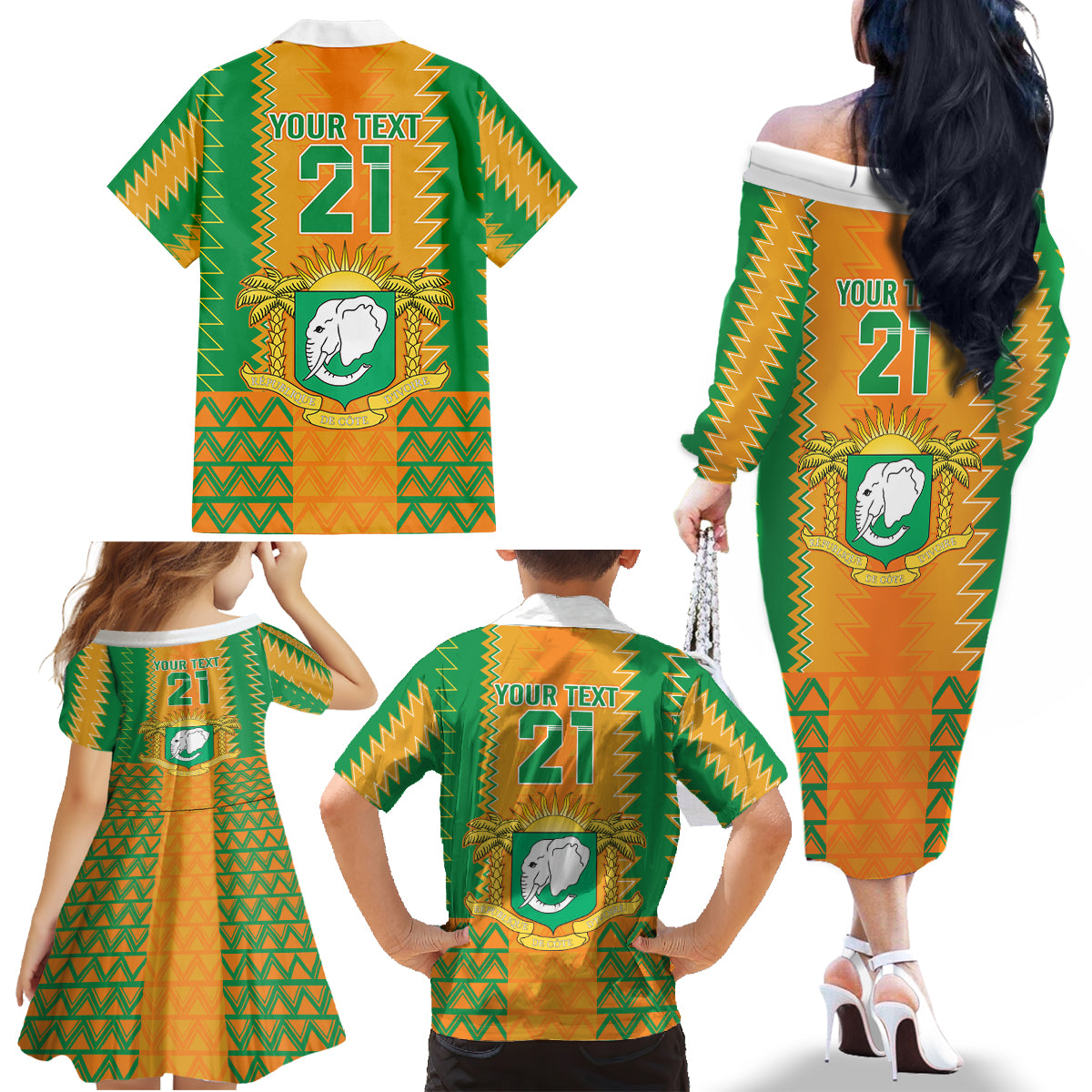 Custom Ivory Coast Football Family Matching Off Shoulder Long Sleeve Dress and Hawaiian Shirt Les Elephants 2024 Sporty Style - Wonder Print Shop