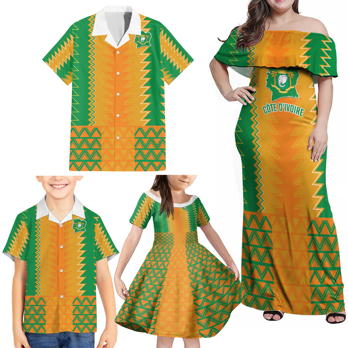 Custom Ivory Coast Football Family Matching Off Shoulder Maxi Dress and Hawaiian Shirt Les Elephants 2024 Sporty Style LT9 - Wonder Print Shop