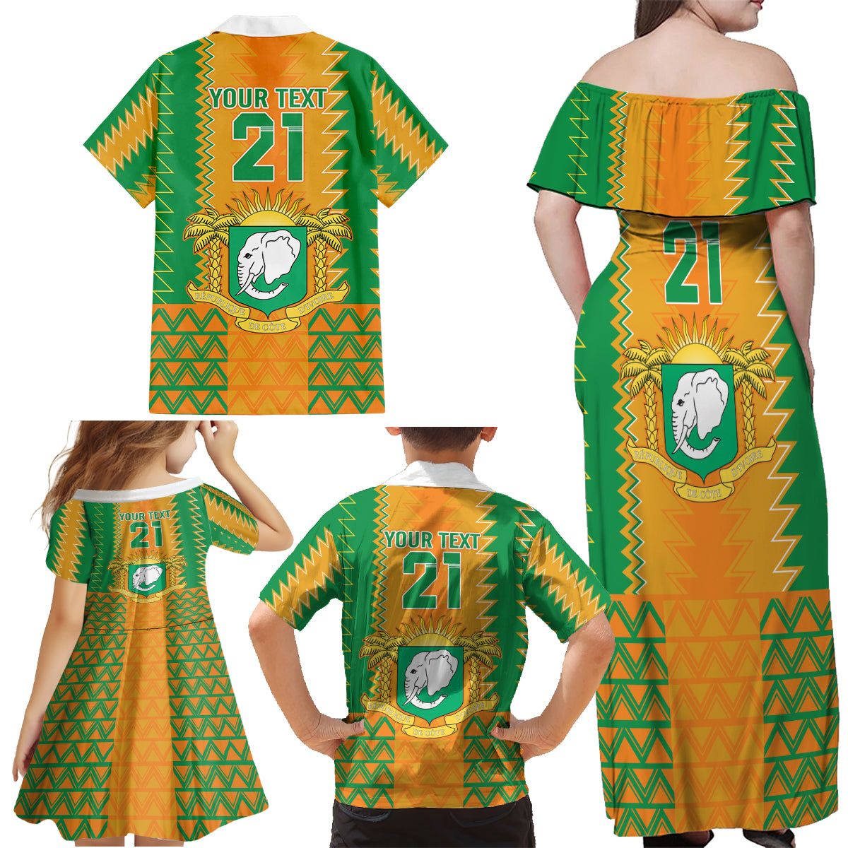 Custom Ivory Coast Football Family Matching Off Shoulder Maxi Dress and Hawaiian Shirt Les Elephants 2024 Sporty Style LT9 - Wonder Print Shop