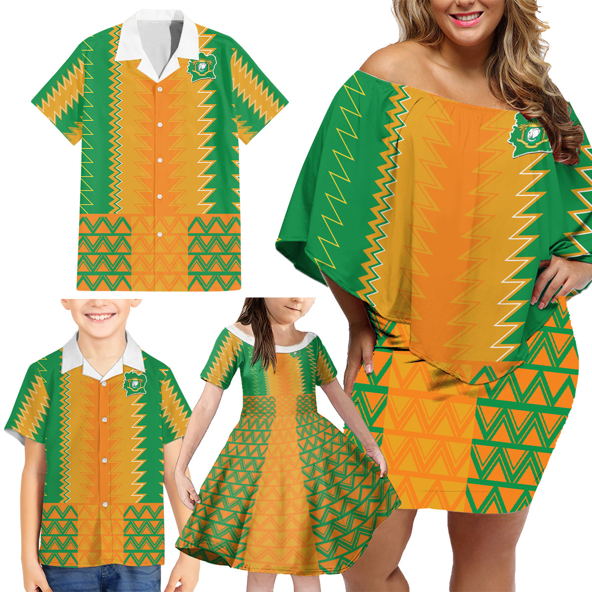Custom Ivory Coast Football Family Matching Off Shoulder Short Dress and Hawaiian Shirt Les Elephants 2024 Sporty Style LT9 - Wonder Print Shop