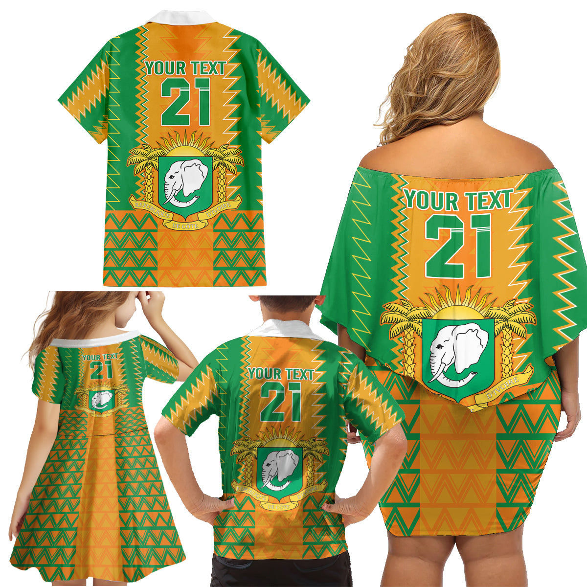 Custom Ivory Coast Football Family Matching Off Shoulder Short Dress and Hawaiian Shirt Les Elephants 2024 Sporty Style LT9 - Wonder Print Shop