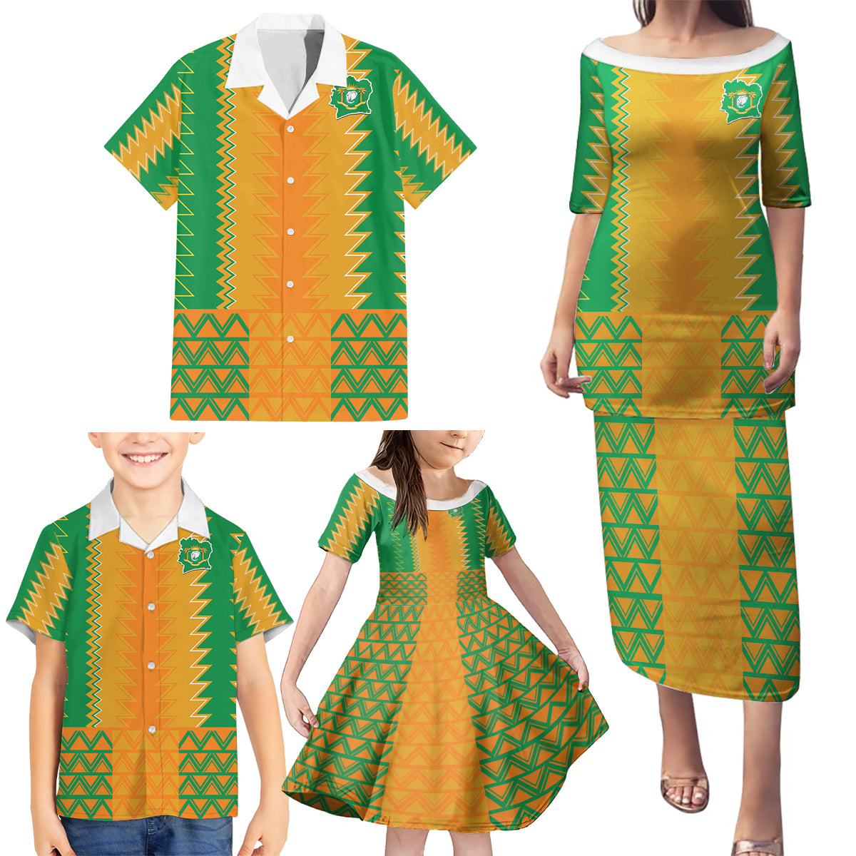 Custom Ivory Coast Football Family Matching Puletasi and Hawaiian Shirt Les Elephants 2024 Sporty Style - Wonder Print Shop