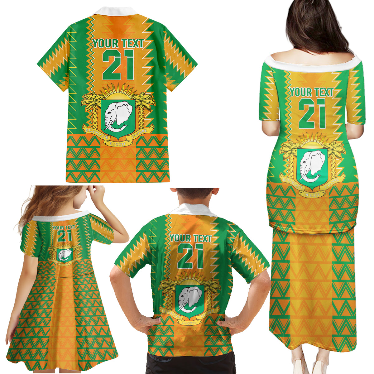 Custom Ivory Coast Football Family Matching Puletasi and Hawaiian Shirt Les Elephants 2024 Sporty Style - Wonder Print Shop