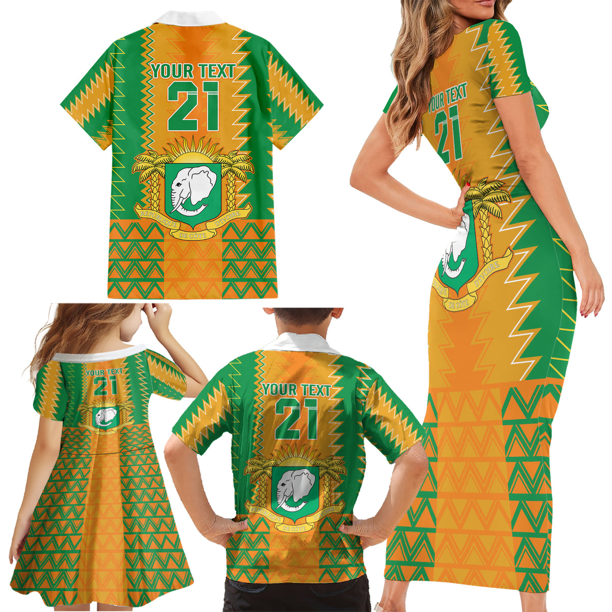 Custom Ivory Coast Football Family Matching Short Sleeve Bodycon Dress and Hawaiian Shirt Les Elephants 2024 Sporty Style - Wonder Print Shop