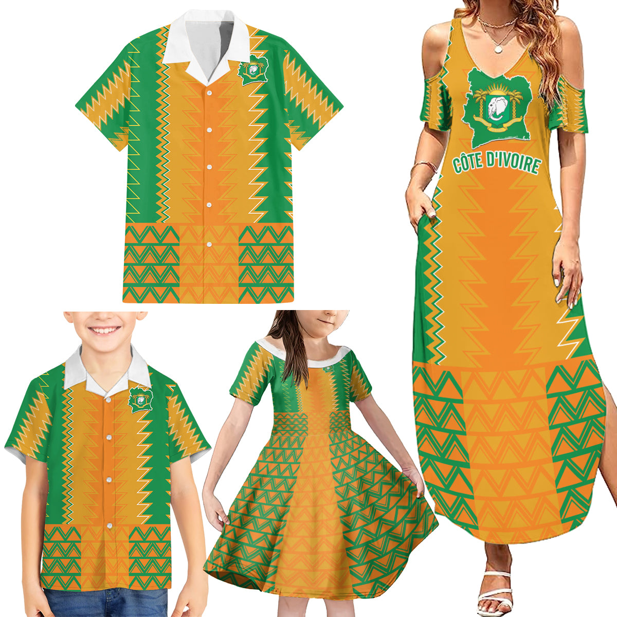 Custom Ivory Coast Football Family Matching Summer Maxi Dress and Hawaiian Shirt Les Elephants 2024 Sporty Style - Wonder Print Shop