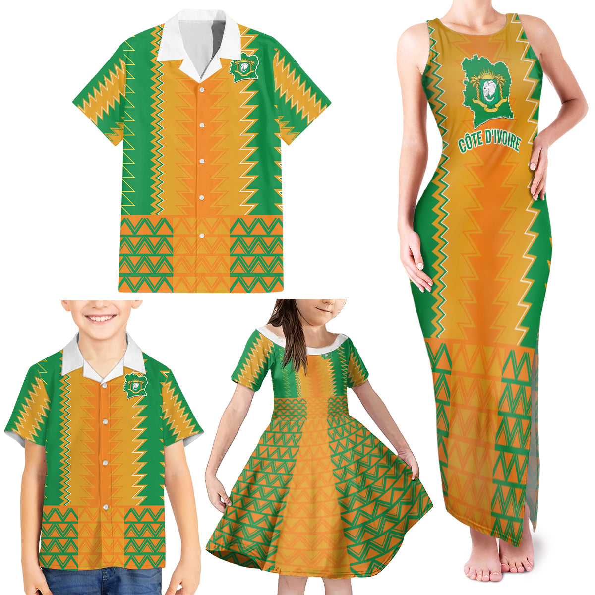 Custom Ivory Coast Football Family Matching Tank Maxi Dress and Hawaiian Shirt Les Elephants 2024 Sporty Style - Wonder Print Shop